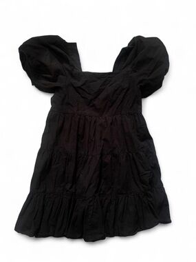 Black Puff-Sleeve Tiered Casual Dress